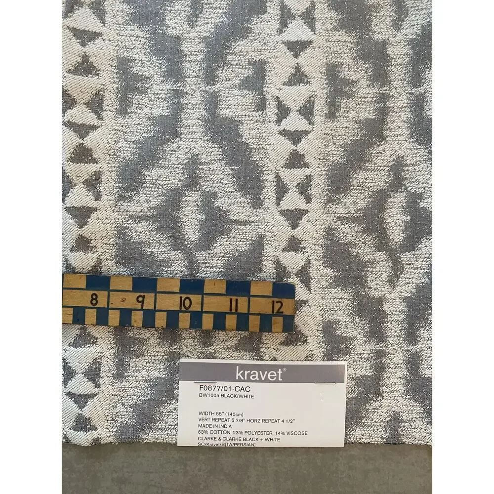 Kravet Guazu Noiri and Gray and White Jacquard Geometric Fabric Samples 25